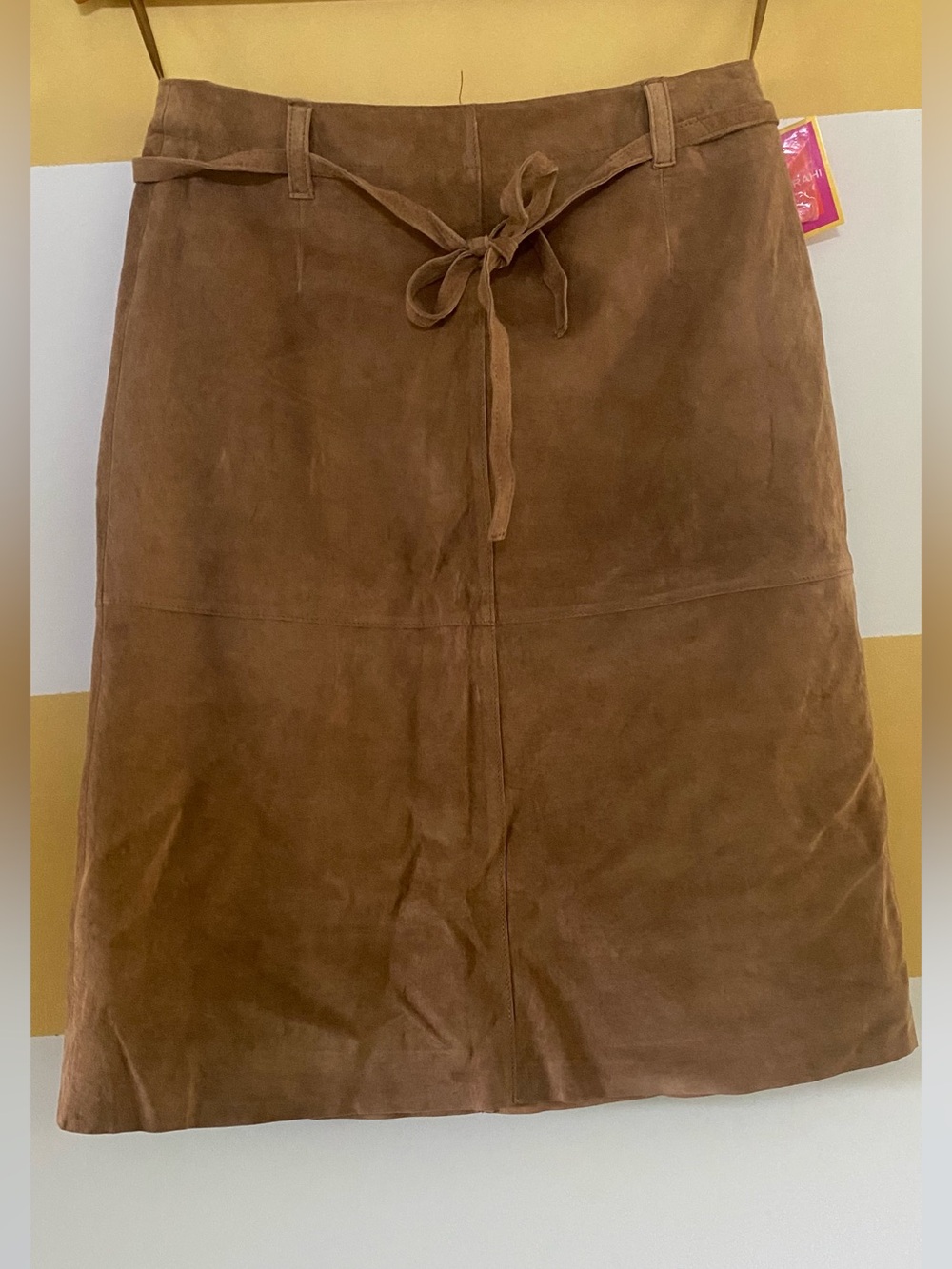 Isaac Mizrahi Chestnut Brown Suede A-Line Skirt with Tie Waist